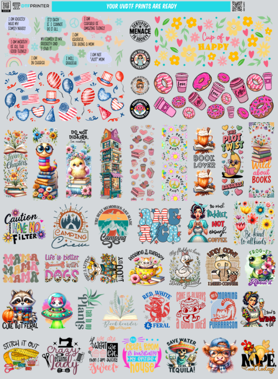 Beginner UVDTF Bundle — 30" Sheet Preview (44 decals)