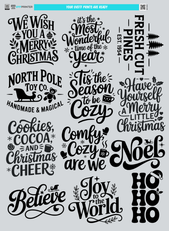 Full Preview of UVDTF Farmhouse Christmas Decals Sheet